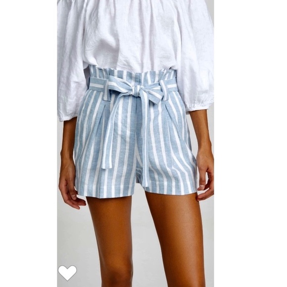 L’Agence Alex Paper Bag Shorts in Blue/White. - Picture 1 of 12